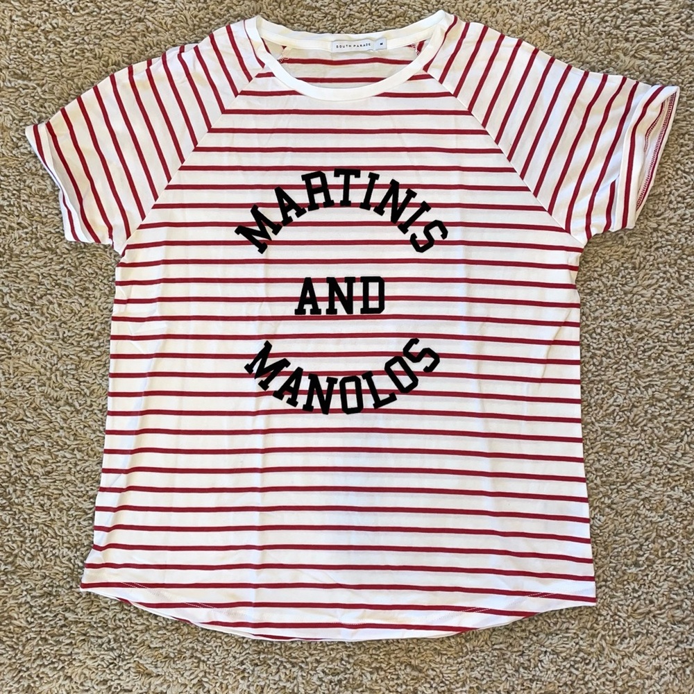 South Parade Martinis + Manolos Red White Striped T-Shirt Size Medium